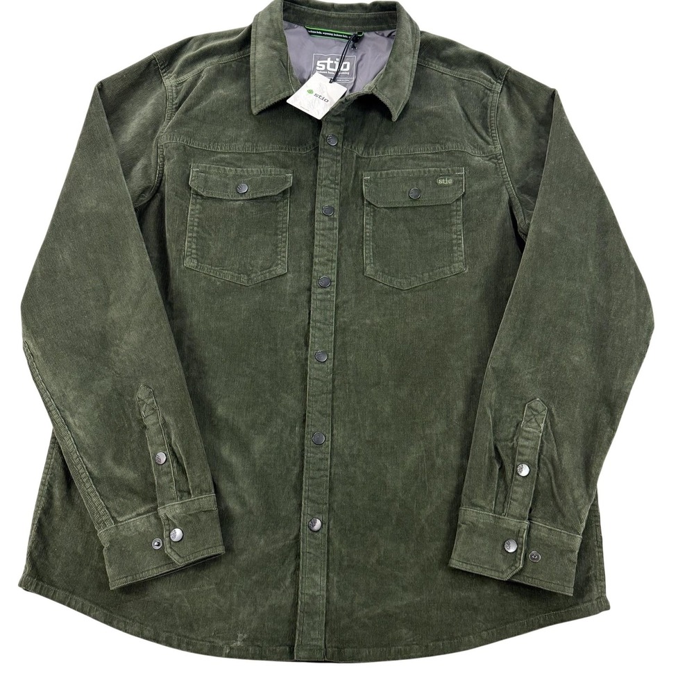 Stio Saratoga Cord Shirt Men 2XL Green Oakmoss Lined Snap Front Outdoor NEW $139